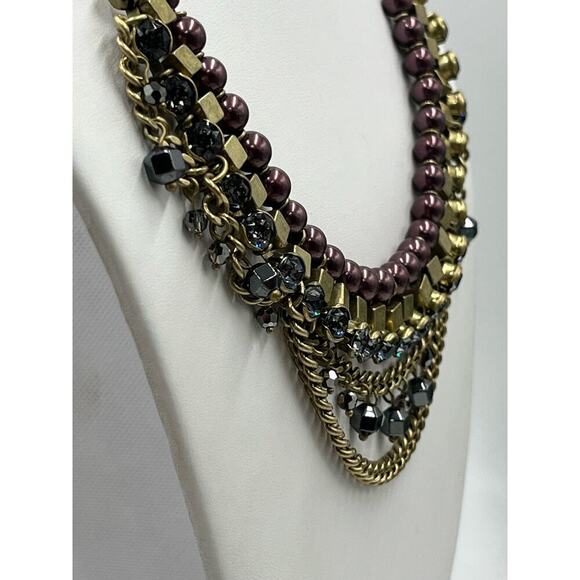 Silpada KR Vintage Hematite Bead Purple Faux Pearl Brass Necklace Magnetic Clasp - Picture 7 of 15